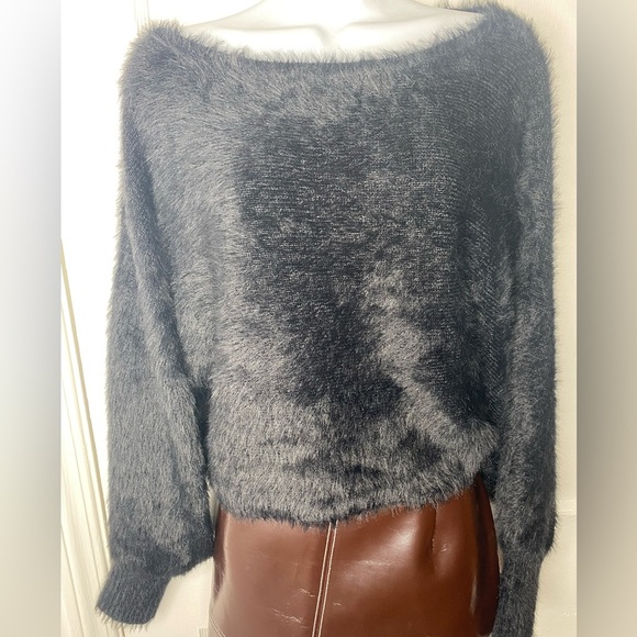 ALTAR’D STATE NWT M Women's Fuzzy Black Winged Sweater - Picture 3 of 5